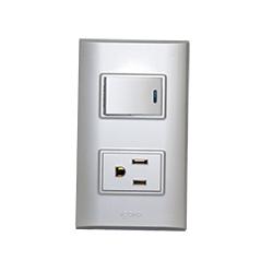 [08030001] Interruptor mas tomacorriente 110V plata clase b igoto